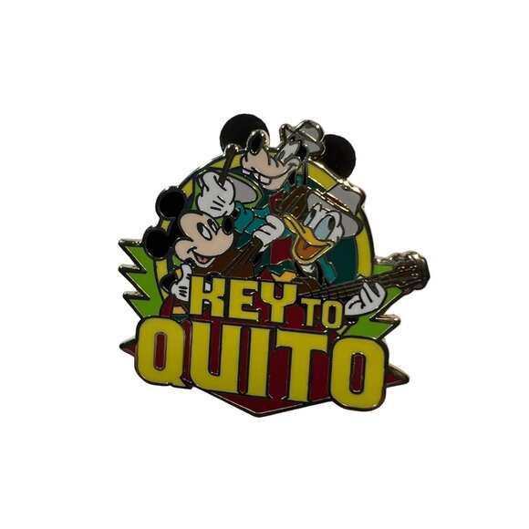 Vintage Disney Adventures Pin Key to Quito Mickey Mouse Goofy Donald Duck - Picture 1 of 8